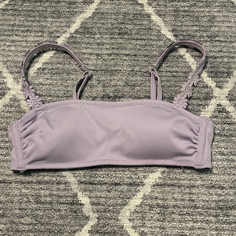 Flower Strap Square Neck Lavender Small Swimsuit Top